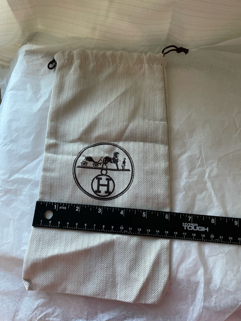 Hermès Drawstring Dust Bag 11.5 x 6 inches herringbone cotton 100% Authentic - Picture 7 of 9